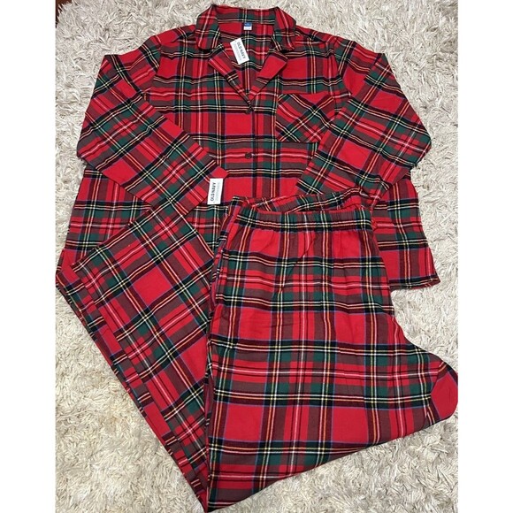 Old Navy Women's 3X Pajama Set Flannel Red Plaid Christmas Holidays New - Picture 1 of 9